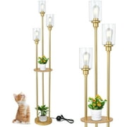 Floor Lamps for Living Room, Gold Floor Lamp with Shelves, 3-Lights Modern Brass Standing Lamp with Glass Shades, On/Off Foot Switch, Mid Century Tall Lamp for Bedroom Corner Office(66")