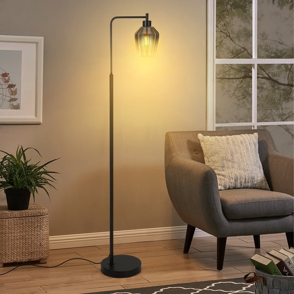 Floor Lamps for Living Room, Standing Lamp with Gradient Black Glass Lampshade, Remote Control, Stepless Color Temperatures and Brightness, Black Tall Lamp for Office(Light Bulb Included)
