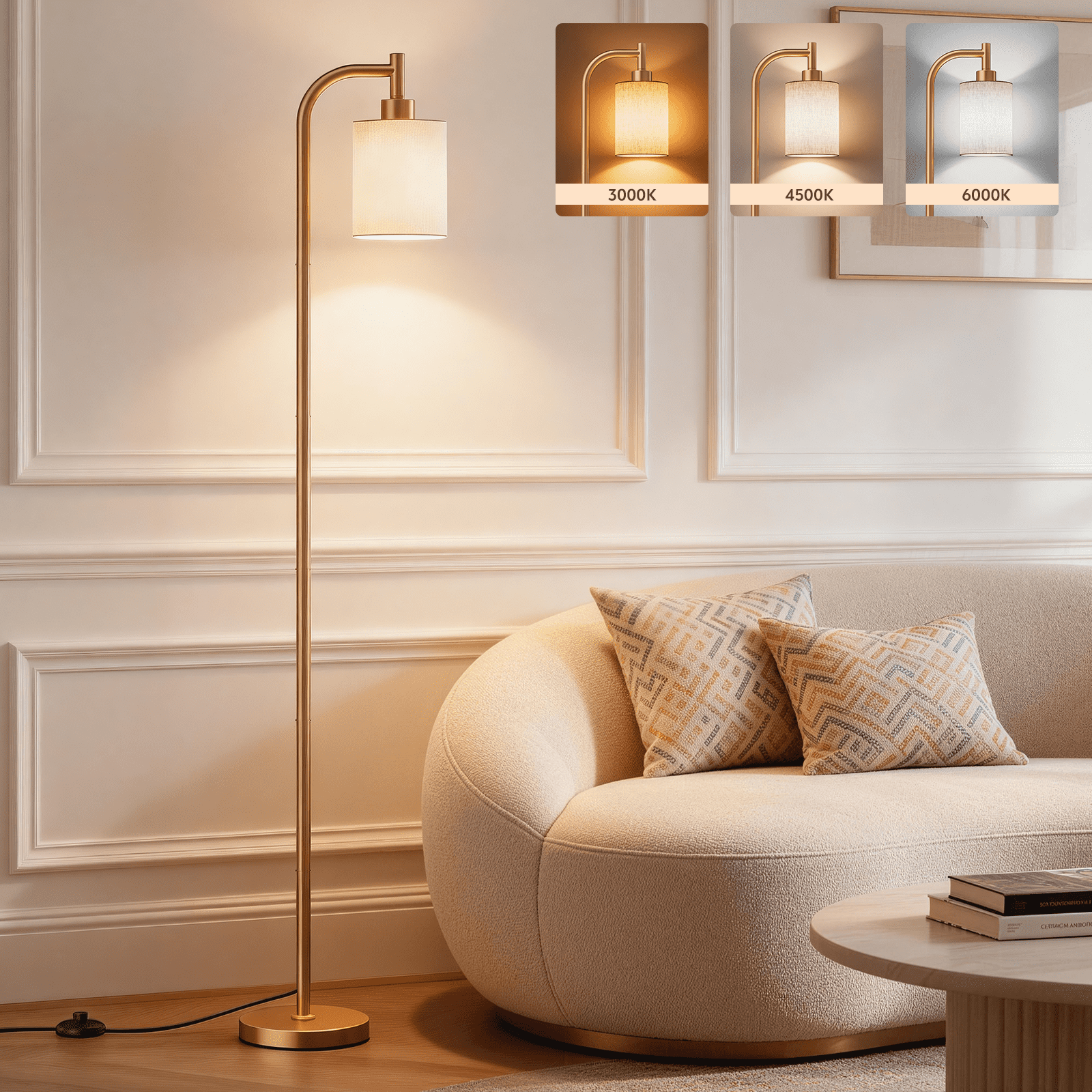 Floor Lamps for Living Room,3-Way Dimmable Standing Lamps with White Linen Shade,60" Vintage Tall Pole Light for Reading, Bedroom,Bulb Included