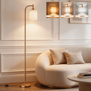 Gold Floor Lamp for Living Room, 65" Tall Standing Lamp with Fabric Shade, 3 Color Temperature Floor Lamp with Foot Switch for Bedroom, Reading Room, Bulb Included