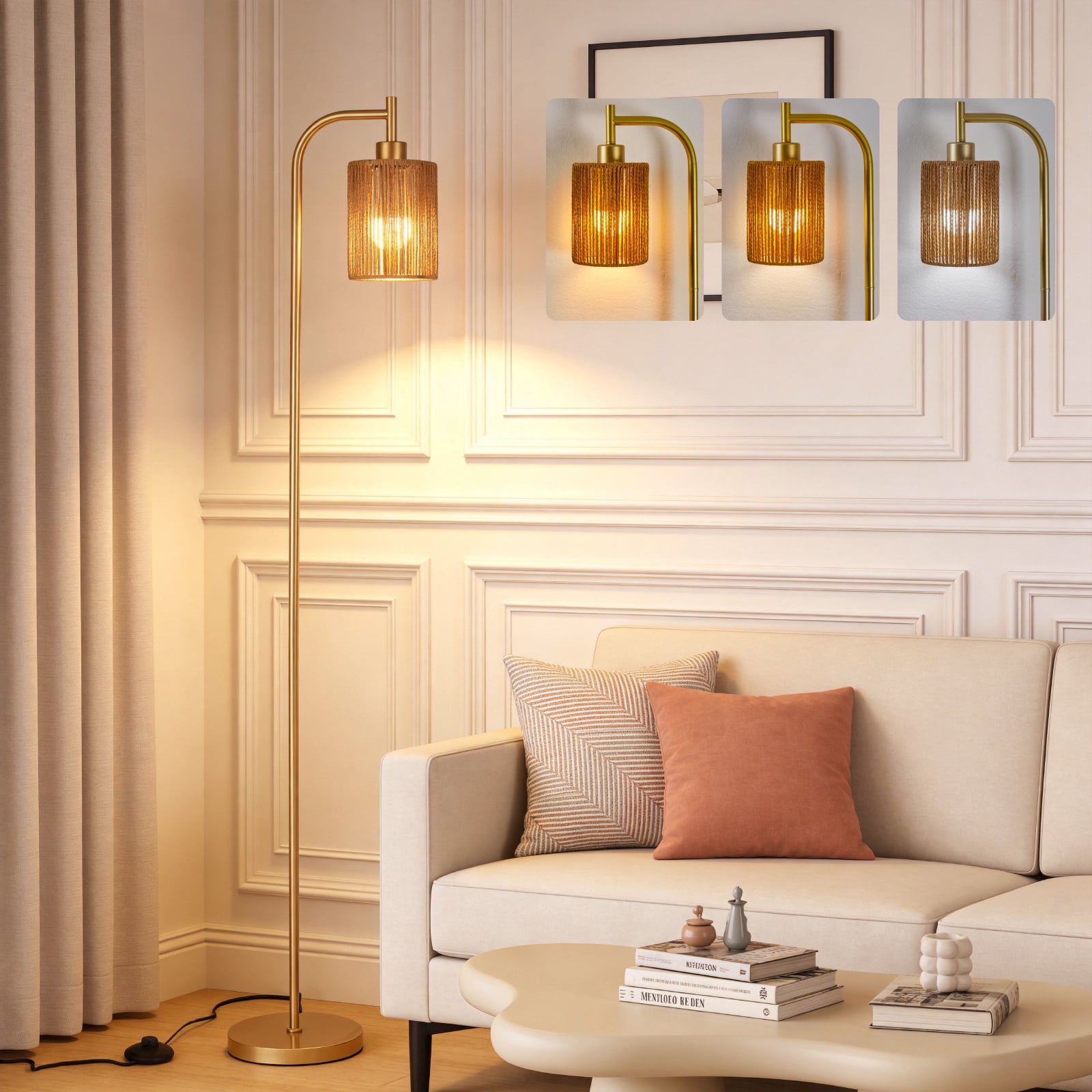 Floor Lamps for Living Room,3-Way Dimmable Standing Lamps with White Linen Shade,60" Vintage Tall Pole Light for Reading, Bedroom,Bulb Included