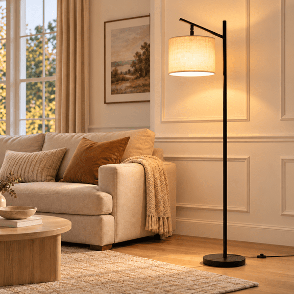 64" Floor Lamp for Living Room, Standing Lamp with 3 Color Temperatures Foot Switch, Modern Pole Lamps with Fabric Shade for Bedroom Office Corner, Black
