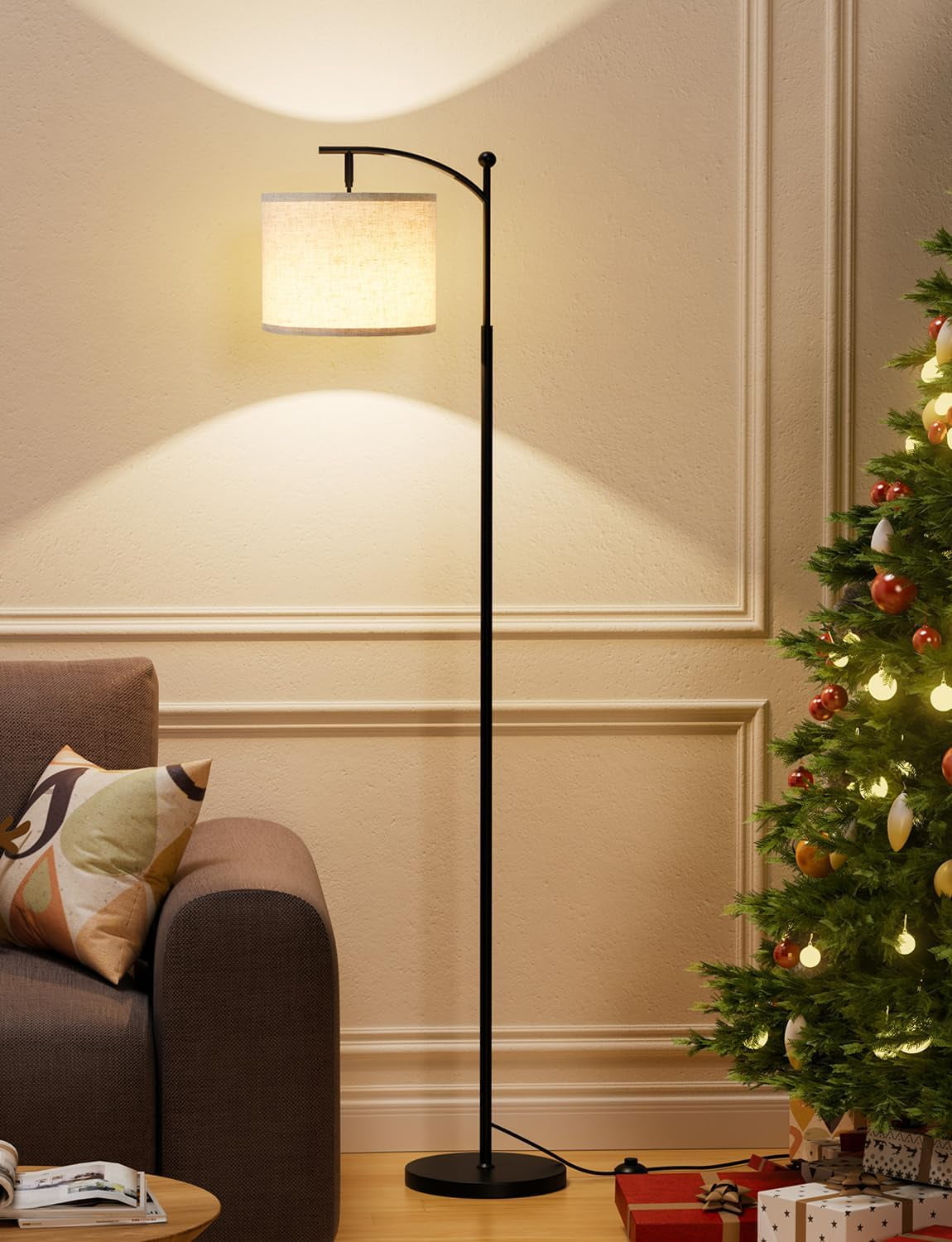 Floor Lamps with 3 Color Temperatures Bulb & Adjustable Linen Shade, for Living Room