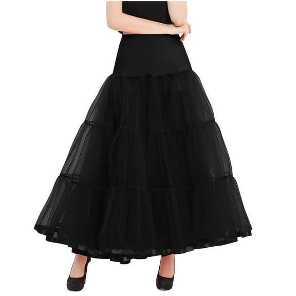 Floor Length Dresses for Women Formal Hoopless Crinoline Petticoat Skirt for Wedding Black 2XL