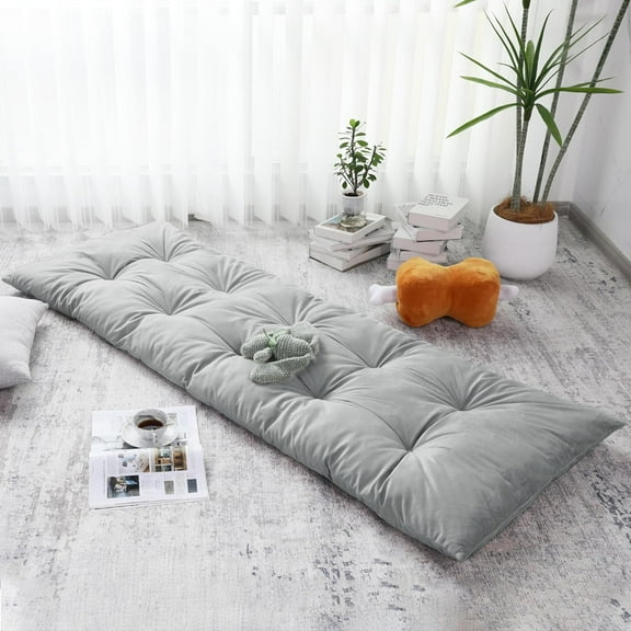 Floor Lounger Pillow,Foldable Light Thick Tufted Floor Pillow Cushion with Elasticized Webbing for Easy Storage.Floor Lounger for Meditation,Playing,Yoga,Reading,Sleeping(Light Gray)