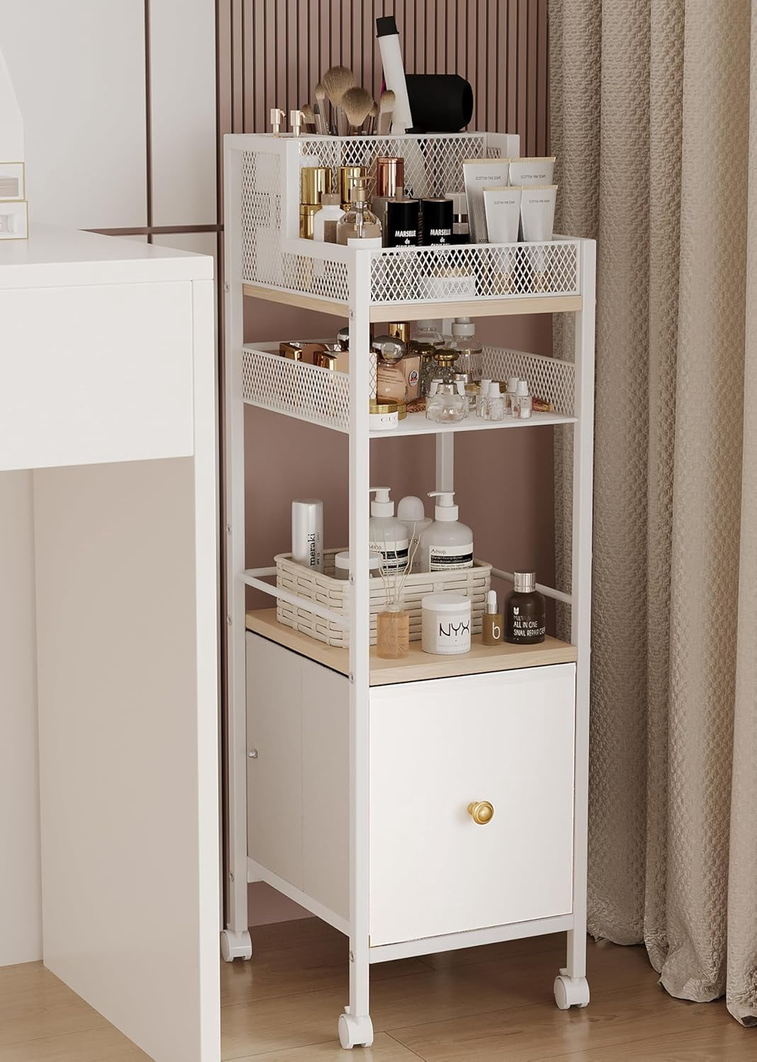 Skin Drawer Floor Makeup Organizer Cart, Narrow Floor Skincare Organizers and ...