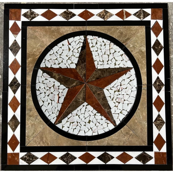 Floor Marble Medallion Texas Star 28''x28''
