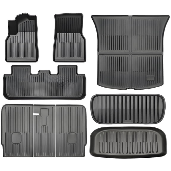 Floor Mat for 2025-2026 New Model Y Juniper 7PCS Full Set Floor Mats with Front Rear Cargo Liner & Second Row Seat Back Mats & Anti-Scratch Rear Bumper Guard Mats Interior Accessories