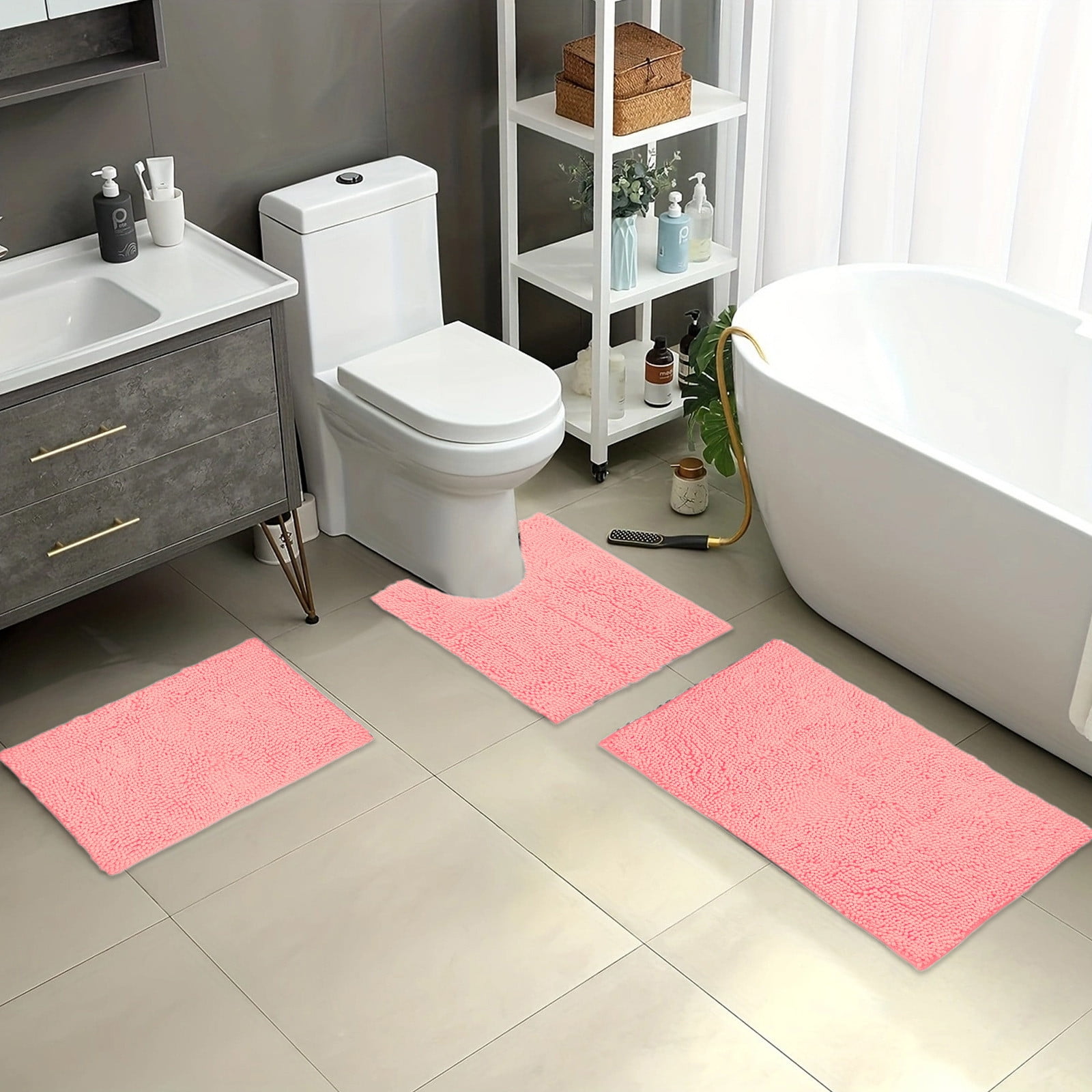 Floor Mat Bathroom Non-Slip Mat Three Sets of Water-Absorbent Quick-Dry ...