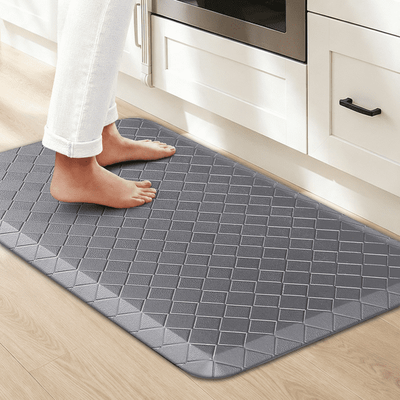 Evlmd Kitchen Mat Anti Fatigue, 0.47" Thick Cushioned Non-Slip Waterproof Foam Floor Mat, Comfortable & Easy to Clean Standing Mat for Kitchen Sink, Laundry Room & Desk, 17" x 59", Gray