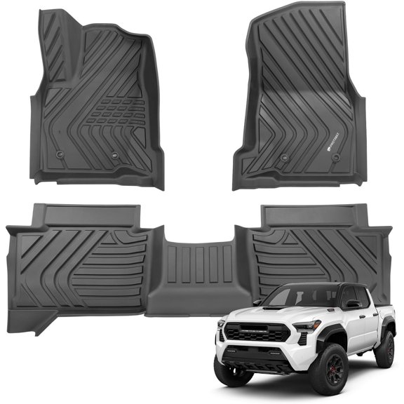 Floor Mat Custom Fit  Double Cab 2024 2025 2026,  Weather TPE Floor Mats for   1st & 2nd Row Full Set Cargo Liner(Black)