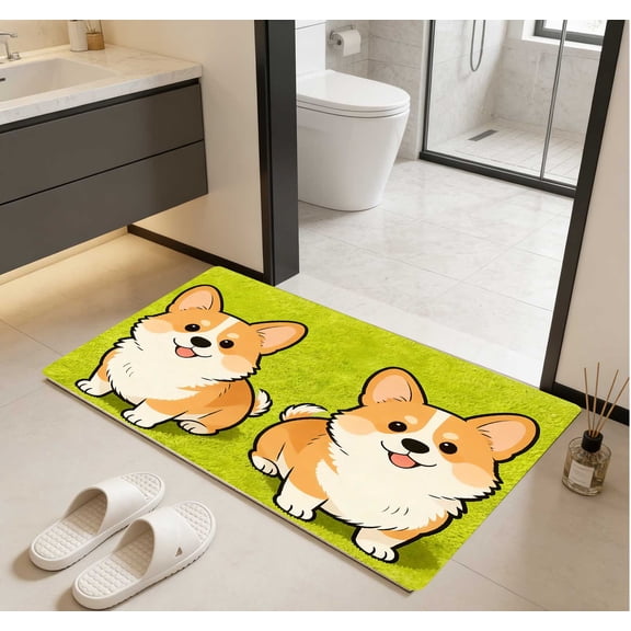 Floor Mat - Cute Corgi Design, Cute Style, Non-Slip Wear-Resistant, Suitable for Entryway, 1 Piece 40x60cm