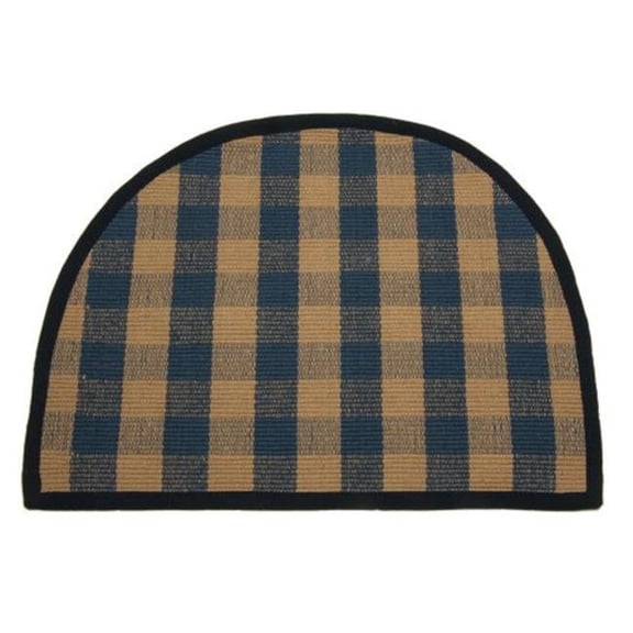 Floor Mat, D Shape - Beige & Navy Check