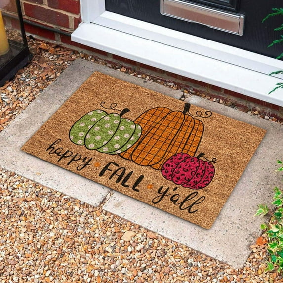 Floor Mat at The Entrance,Fall Leaves Pumpkin Theme Welcome Doormat For Front Door,Indoor Outdoor Rug For Home Kitchen Floor Thanksgiving Decor 23.6 X 15.7 Inch