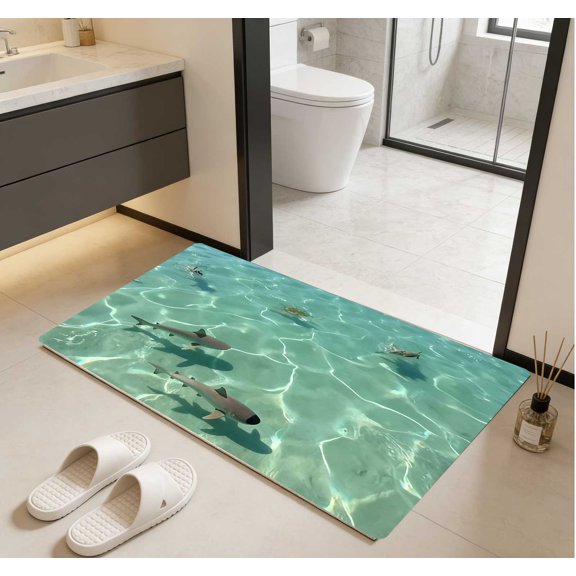 Floor Mat - Underwater Shark Design, Coastal Style, Non-Slip Wear-Resistant, Suitable for Bathroom, 1 Piece 40x60cm