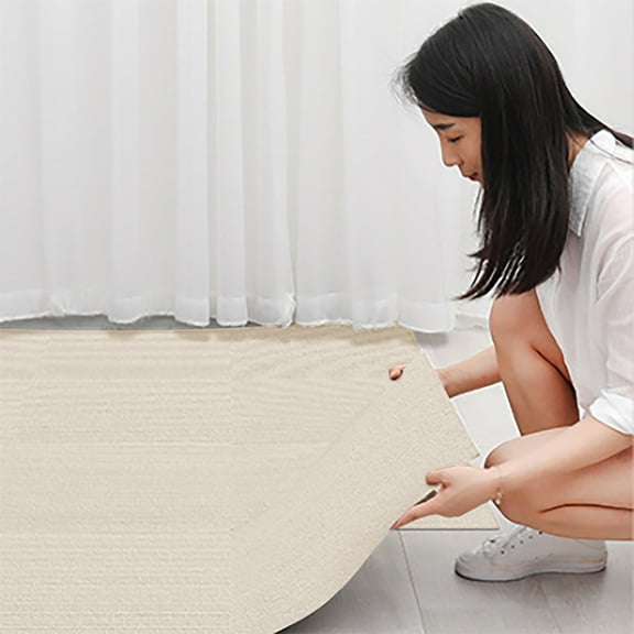 A Floor Mat,White Square Stitching Anti-Slip Floor Mat,Carpet Tiles 24" X 24" Peel And Stick Self Adhesive Square Carpet With Soft Pad Non Slip Carpet Floor Tiles Easy Diy For Bedroom Living Room