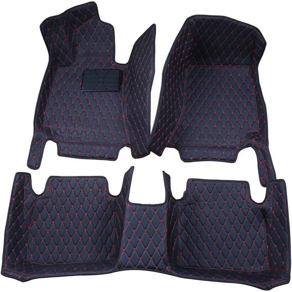Floor Mats 2 Rows for 2011-2021-Newest Chrysler 300C 300S Full Set Floor Mat for Cars (Black with Red Stitching)