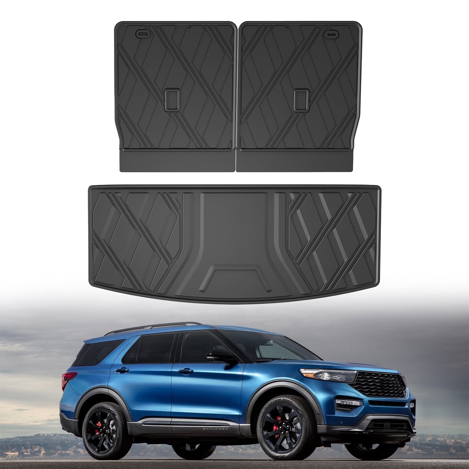 DIKSOAK Original Cargo Liner and Backrest Mats for the 2020-2025 Ford Explorer - Custom Fit Trunk Mat and Backrest Mats - All Weather Protection Anti-Skid Car Mats for Explorer