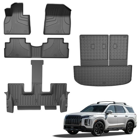 DIKSOAKR Floor Mats for Hyundai Palisade 2020-2025 2026 , TPE Floor Liner & Cargo Mat for Hyundai Palisade Accessories -1st 2nd Row and Cargo Liner Trunk Mat Full Set, Black