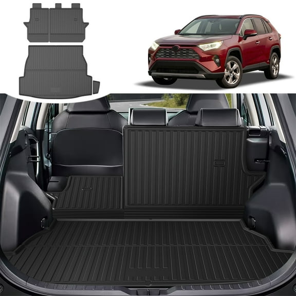 DIKSOAK Original Cargo Liner and Backrest Mats for the 2019-2025 Toyota RAV4 - Custom Fit Trunk Mat and Backrest Mats - All Weather Protection Anti-Skid Car Mats for Toyota RAV4