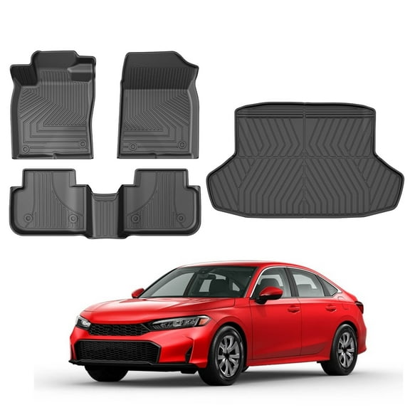 DIKSOAKR All Weather Floor Mats Cargo Liner Fit for 2022-2025 Honda Civic TPE Rubber Liners Set Civic Accessories All Season Guard Odorless Anti-Slip Floor Mats Cargo Liner