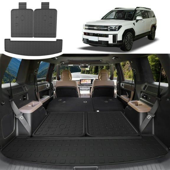 DIKSOAK Original Cargo Liner and Backrest Mats for the 2024-2025 Hyundai Santa Fe - Custom Fit Trunk Mat and Backrest Mats - All Weather Protection Anti-Skid Car Mats for Santa Fe