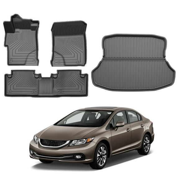 DIKSOAKR Floor Mats and Cargo Mat for 2012-2015 Honda Civic,All Weather Protection TPE Anti-Slip Automotive Custom Car Mats Accessories,1st & 2nd Row Full Set Floor Liners