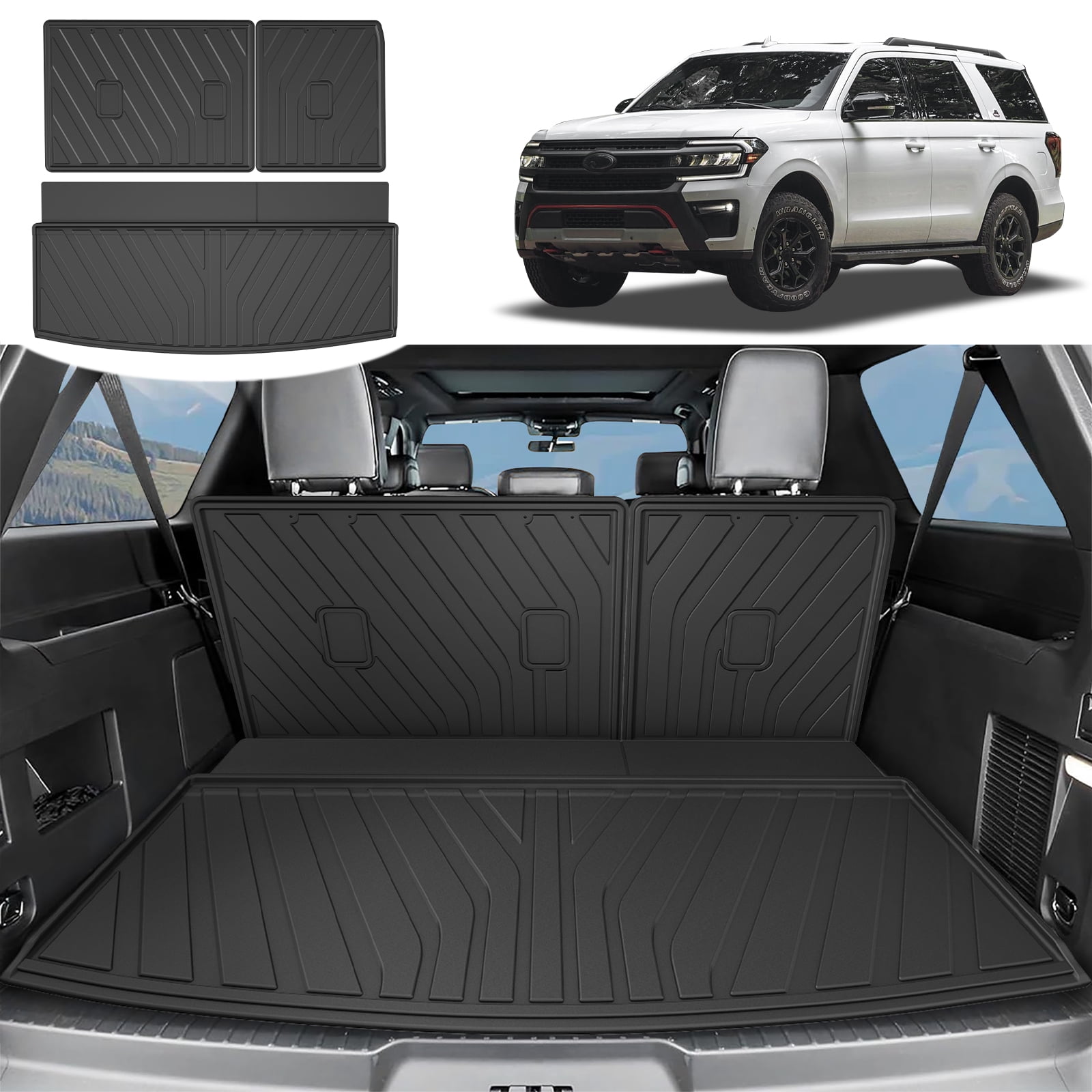 DIKSOAK Original Cargo Liner and Backrest Mats for the 2018-2025 Ford Expedition - Custom Fit Trunk Mat and Backrest Mats - All Weather Protection Anti-Skid Car Mats for Expedition