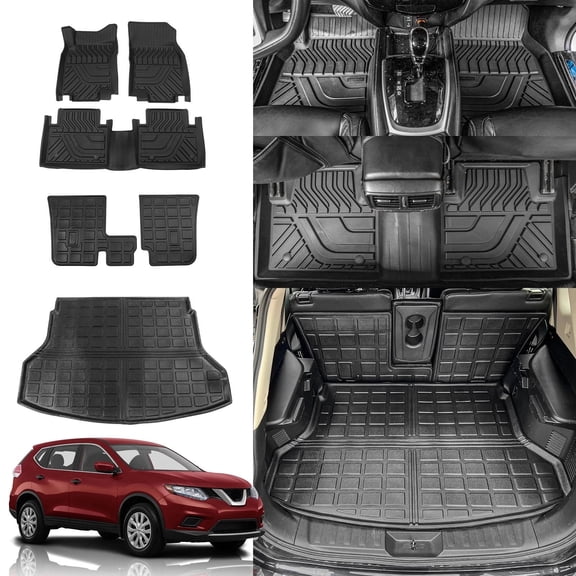 Floor Mats for 2014-2020 Nissan Rogue Trunk Liner Cargo Liner Cargo Mat All Weather Back Seat Cover Protector 2019 Nissan Rogue Accessories (Backrest Mats+Trunk Mat+Floor Mats)