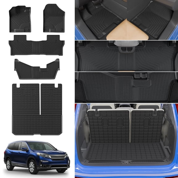 Floor Mats for 2016-2022 Honda Pilot 8 Seats Trunk Mat Cargo Mat Cargo Liner Back Seat Cover Protector (No Elite Model) Pilot Accessories (Trunk Mat with Backrest Mat+Floor Mats)