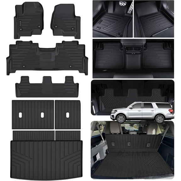 Floor Mats for 2018-2023 2024 Ford Expedition MAX 8 Seats-2 Row Bench Seat, TPE All Weather Protection 3 Rows Car Floor Liners with Trunk Mat Covering The Backrest