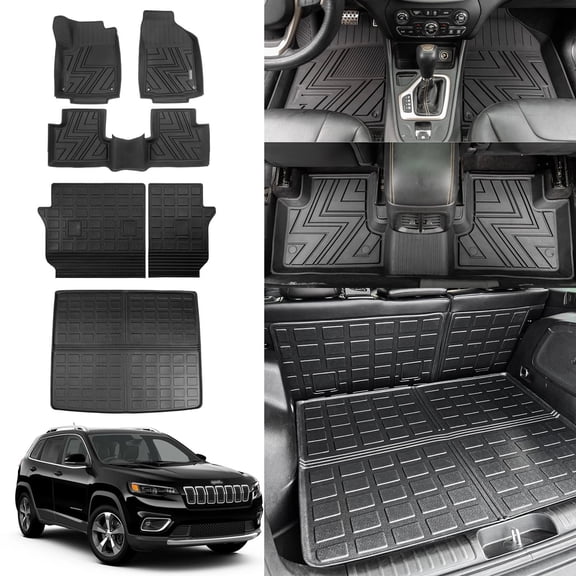 Floor Mats for 2019-2023 Jeep Cherokee Cargo Mat Trunk Mat Cargo Liner Back Seat Cover Protector 2022 Jeep Cherokee Accessories (Trunk Mat+Backrest Mats+Floor Mats)