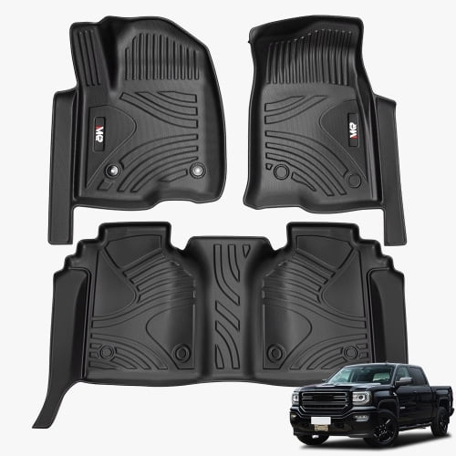 Floor Mats for 2019-2024 2025 Chevy Silverado 1500/GMC Sierra 1500, 2020-2025 Chevrolet Silverado/GMC Sierra 2500HD/3500HD Crew Cab, with Rear Underseat Storage Box, Custom Fit Floor Liners