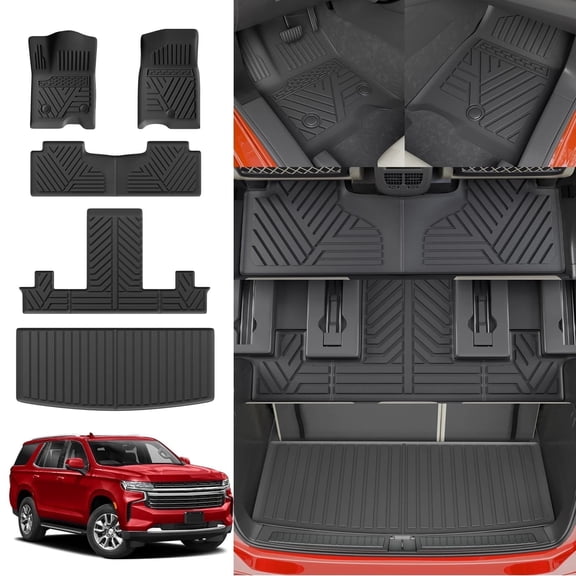 Bomely Floor Mats for 2021-2025 2026 Chevrolet Tahoe GMC Yukon Cargo Liner Trunk Mat Back Seat Cover Protector All Weather Chevy Tahoe Accessories (Floor Mats+Cargo Mat)