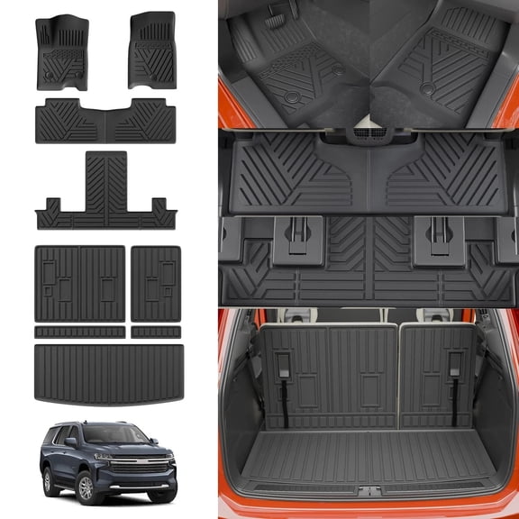 Floor Mats for 2022 2023 2024 2025 2026 Chevrolet Tahoe 7 Seats Trunk Mat Cargo Mat Cargo Liner Back Seat Protector Chevy Tahoe Accessories (Trunk Mat+Backrest Mats+Floor Mats)