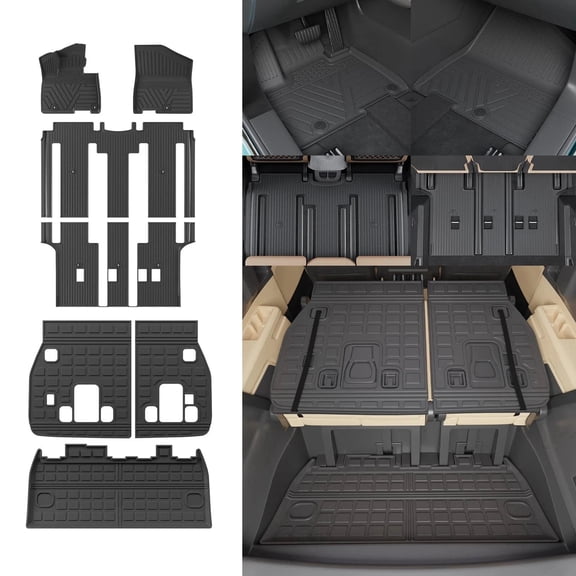 Floor Mats for 2022-2025 2026 Kia Carnival Non-Hybrid&Prestige 8 Seats Cargo Mat Cargo Liner Back Seat Cover 2024 Carnival Accessories (Floor Mats+Trunk Mat+Backrest Mats)