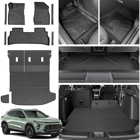 Floor Mats for 2024 2025 2026 Chevy Trax, All Weather Cargo Liner with Backrest Mat for Chevrolet Trax Accessories Including Door Sill Protector and Left Storage Mat