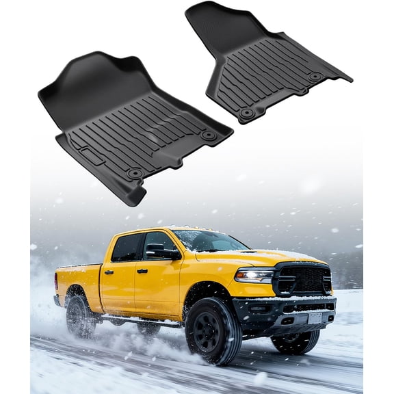 Floor Mats for 2500/3500: for 2019-2024 2025 2026 Crew Cab & Mega Cab Front Row Floor Liners Only, Weather TPE Rubber Carpet Mats, Anti-Slip Accessories Black