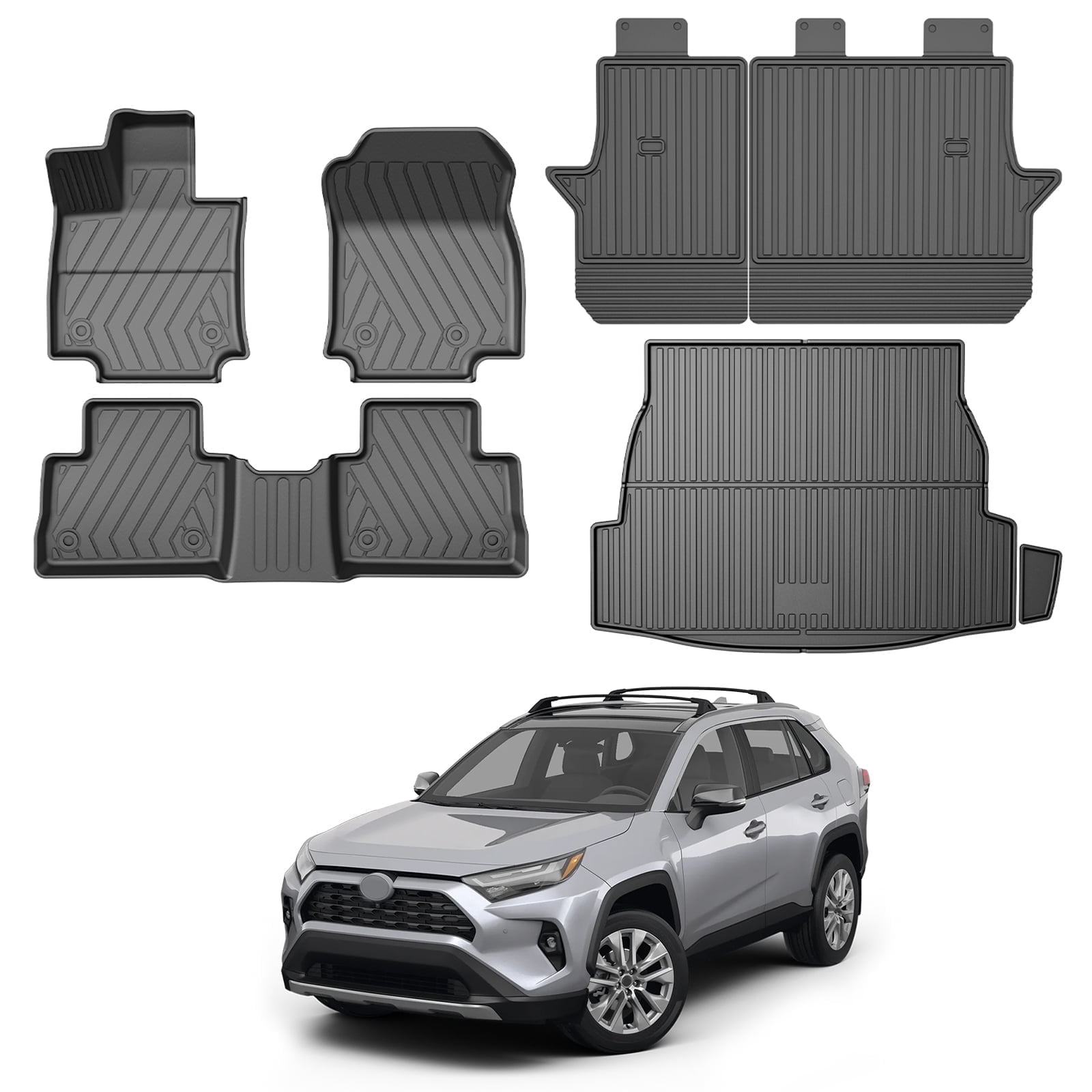 DIKSOAKR Floor Mats Compatible with 2019-2024 Toyota RAV4: Custom Fit TPE All Weather Toyota RAV4 Accessories Floor Liners - 1st & 2nd Row RAV4 Car Mats (Floor Mats+Cargo Mat+Backrest Mat)