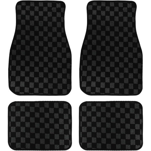 Floor Mats 4Pcs JDM Racing Plush Floor Mat Checkers Vehicle Front Rear Carpets Universal Car Floor Carpet Rugs Non-Slip Car Decoration Lightweight(Gray)