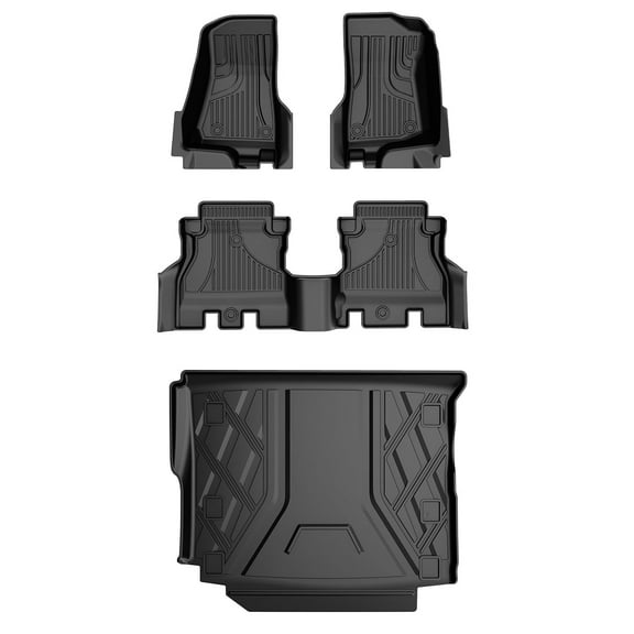 IKABEVEM Floor Mats & Cargo Liner Fit for Jeep Wrangler JL 2018-2024 4 Door Sahara Rubicon with Subwoofer (Non JK or 4XE)- All Weather Protection Car Floor Liners with Trunk Mat Car Mats