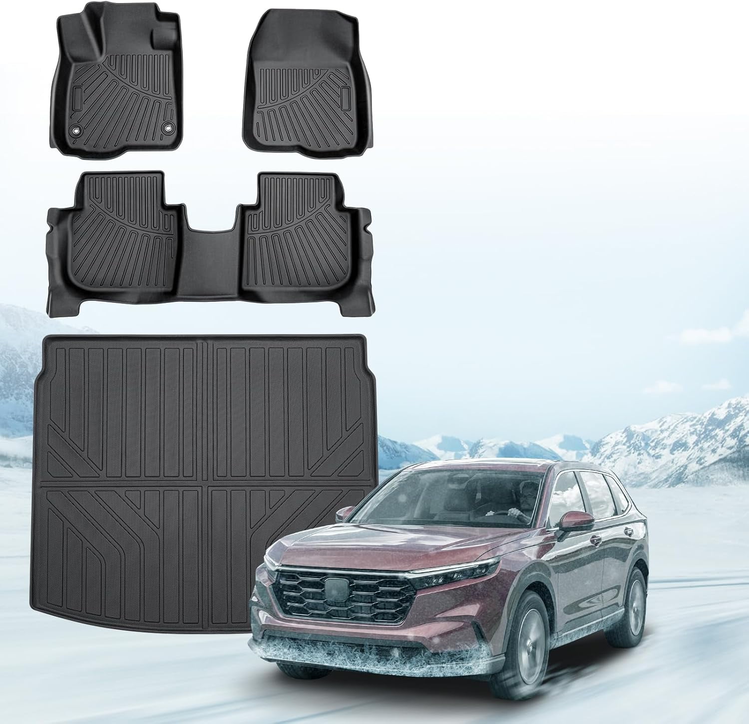 Floor Mats&Cargo Liner for Honda CR-V/CR-V 2023,All Weather Protection TPE CRV Cargo mats,4PCS 1st&2nd&3rd Row Full Set Floor Liners CRV 2023 Car Mats Accessories Black