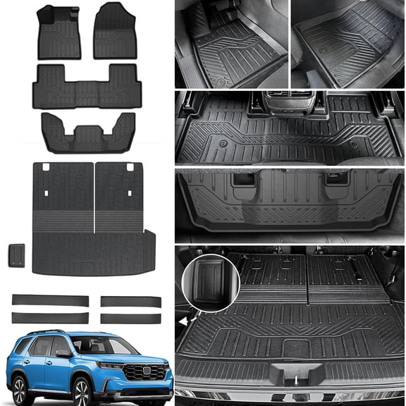 Floor Mats Cargo Mat for Honda Pilot 2026 2025 2024 2023, All Weather TPE Cargo Liner Trunk Mat with Backrest Mat Door Sill Protectors Car Accessories for Pilot (Floor Mats Set)