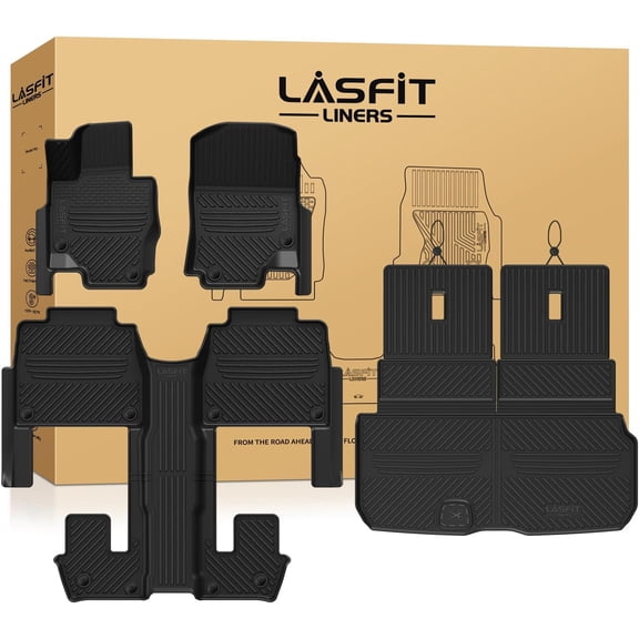 Floor Mats & Cargo Mat with Seatback for Mercedes Benz GLS 2020-2026 (Fit 6 Seats), All Weather TPE Floor Liners Custom Fit GLS 2020-2026 Car Mats, 3 Rows & Cargo Liner with Backrest