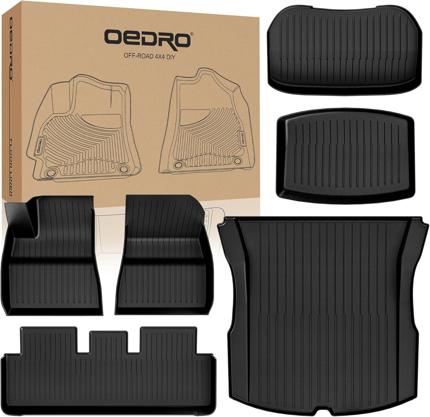 All-Weather TPE Floor Mats For 2024-2025 Tesla Model 3 Highland – 6 Piece Set, Frunk & Trunk Liners