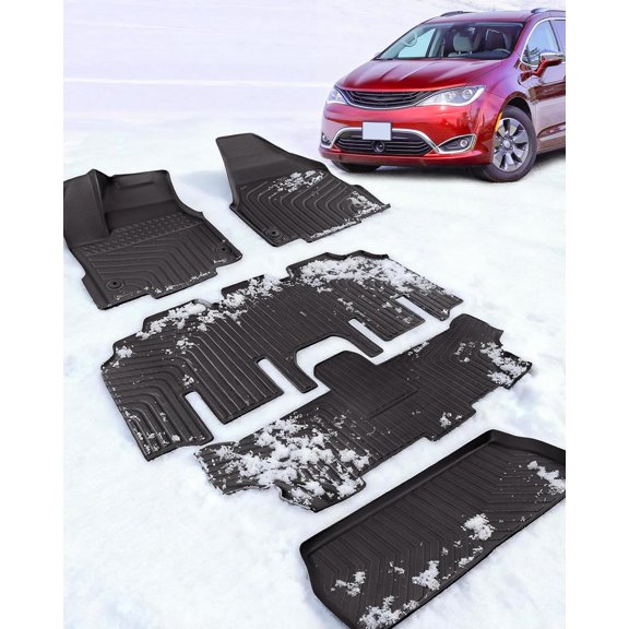 Floor Mats for Chrysler Pacifica 2017-2025 2026, All-Weather TPE Floor Liners & Trunk Cargo Mats Van Accessory for Pacifica/VoyagerGas Only/Not for Pinnacle Models