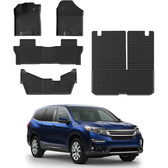Floor Mats Compatible with 2016-2022 Honda Pilot 8 Seats Trunk Mat Cargo Mat Cargo Liner Back Seat Cover Protector (No Elite Model) Pilot Accessories (Trunk Mat with Backrest Mat+Floor Mats)