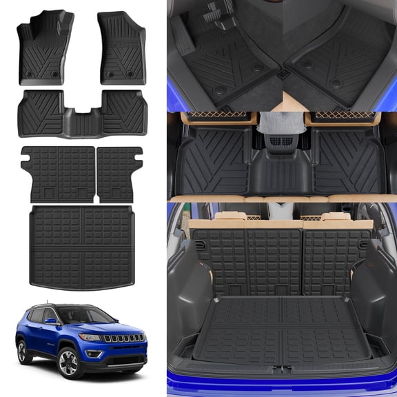 Floor Mats Compatible with 2017-2025 2026 Jeep Compass Trunk Mat Cargo Liner Cargo Mat TPE All Weather Back Seat Cover Protector 2024 Compass Accessories (Trunk Mat+Backrest Mats+Floor Mats)