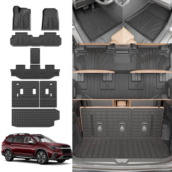 Bomely TPE All Weather Floor Mats & Cargo Liner & Backrest Mat, Fits Subaru Ascent 19-26 7&8-Seater, Detachable Backrest Non-Slip 8PCS Set