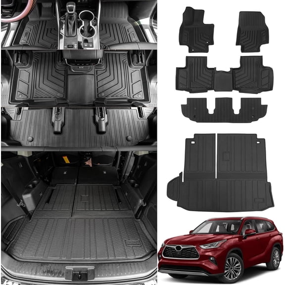 Floor Mats Compatible with 2020 - 2026 Toyota Highlander Cargo Liner Back Seat Cover Hybrid Fuel 2025 7 Seats Highlander Accessories (2020 - 2026,Floor Mats+Trunk Mat with Backrest Mat)